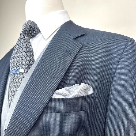 Hart Schaffner Marx Navy Birds Eye Gold Trumpeter Suit 46 R Pants 39 Read - Picture 1 of 13